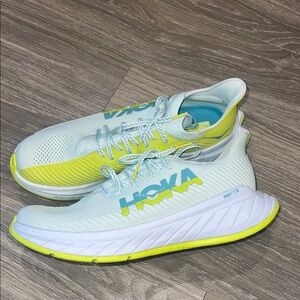 Hoka Grey and Neon Yellow ProFlyX Carbon Athletic Shoes